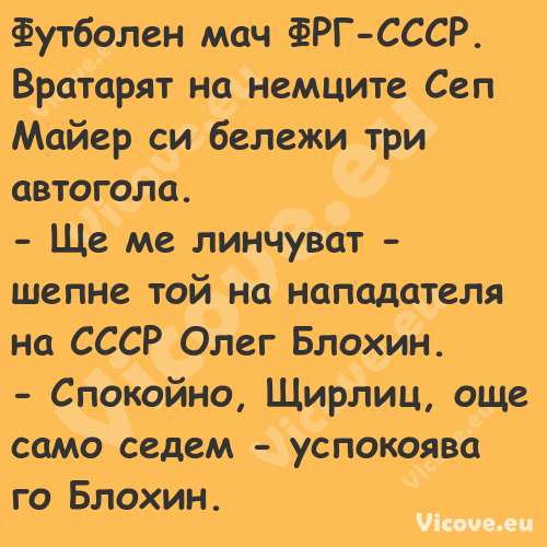 Футболен мач ФРГ СССР. Вратарят...