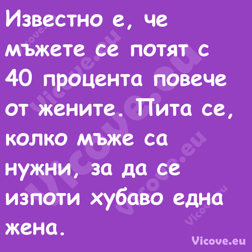 Известно е, че мъжете се потят ...