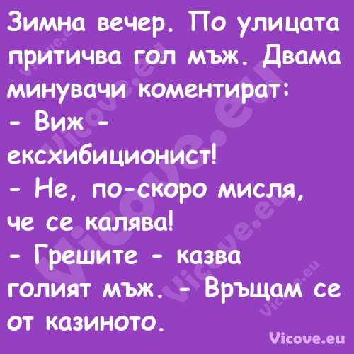 Зимна вечер. По улицата притичв...