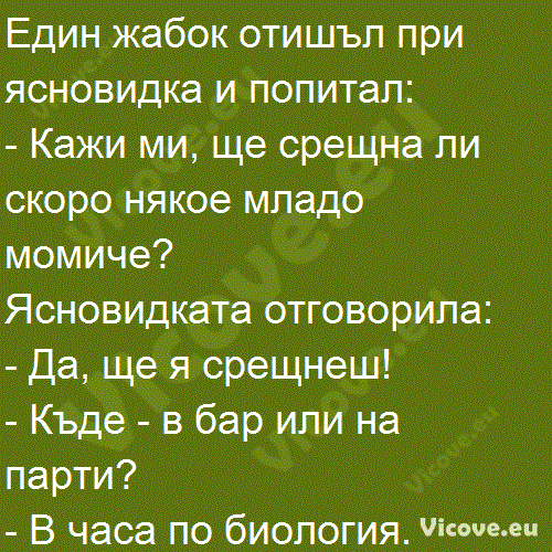 Един жабок отишъл при ясновидка и попитал