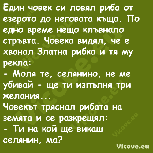 Един човек си ловял риба от езе...