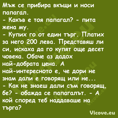 Мъж се прибира вкъщи и носи пап...