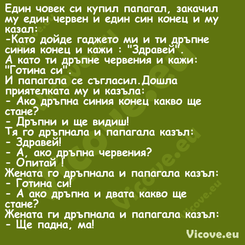 Един човек си купил папагал, за...