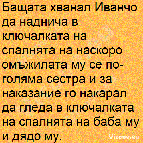 Бащата хванал Иванчо да наднича в ключалката на спалнята