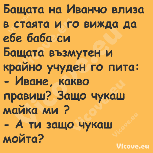 Бащата на Иванчо влиза в стаята...