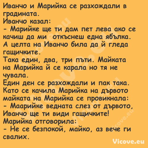 Иванчо и Марийка се разхождали ...