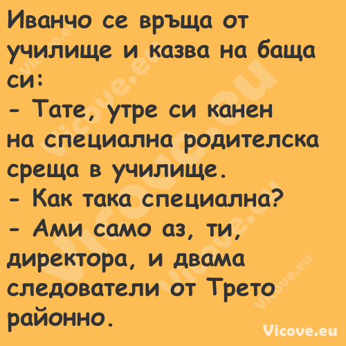 Иванчо се връща от училище и ка...