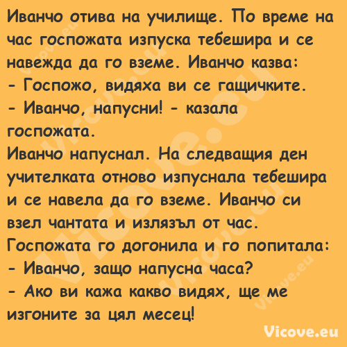 Иванчо отива на училище. По вре...