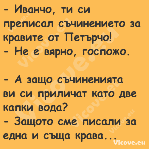  Иванчо, ти си преписал съчине...