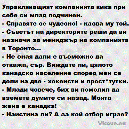 Управляващият компанията вика при себе си млад подчинен