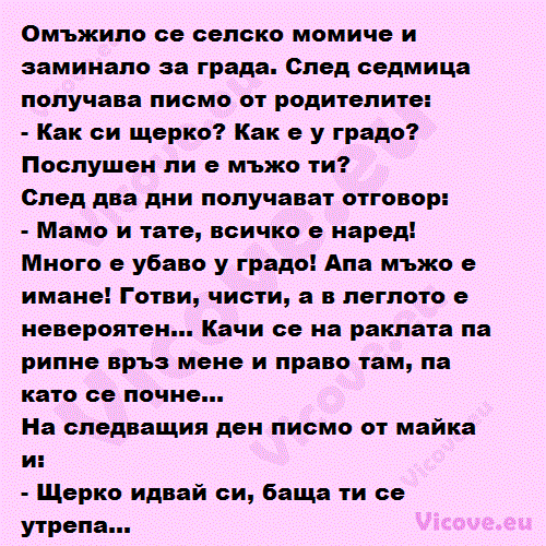 Омъжило се селско момиче и заминало за града