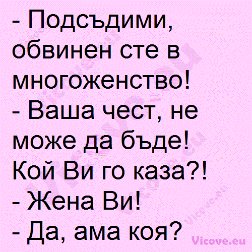 Подсъдими, обвинен сте в многоженство