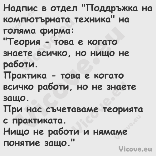 Надпис в отдел "Поддръжка на ко...