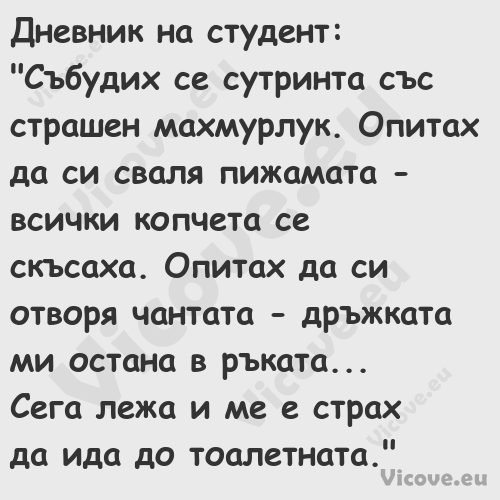 Дневник на студент:"Събудих...