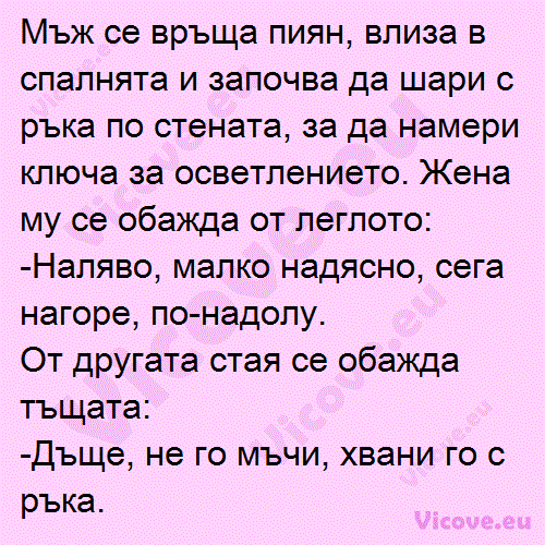 Мъж се връща пиян, влиза в спалнята