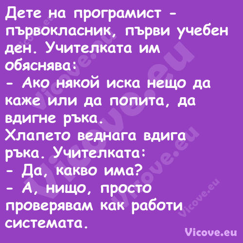 Дете на програмист първокласн...