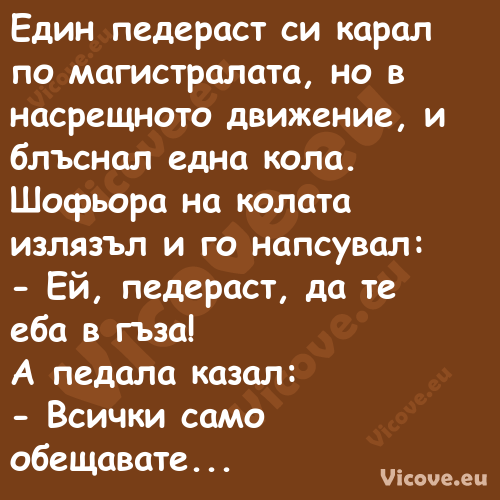 Един педераст си карал по магис...