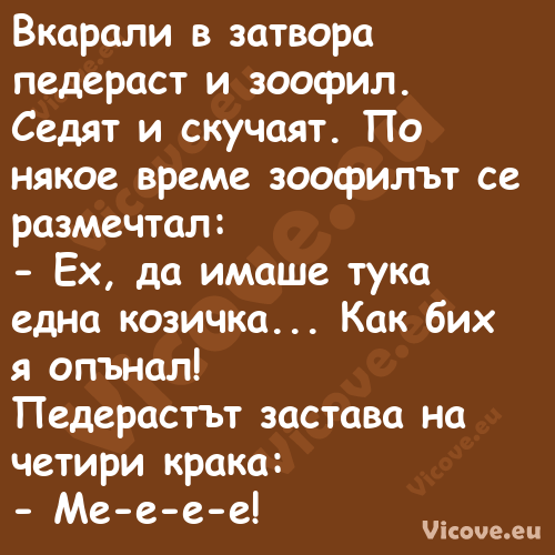 Вкарали в затвора педераст и зо...