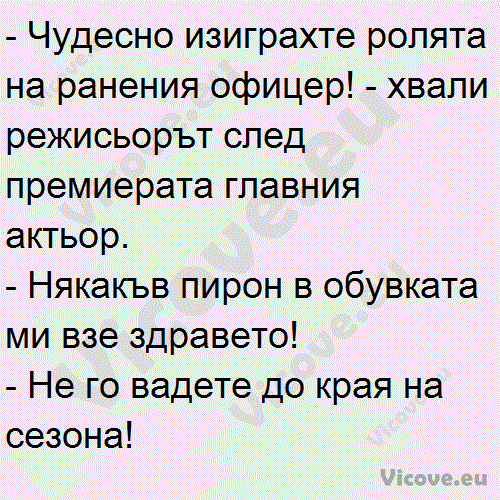 Чудесно изиграхте ролята на ранения офицер!