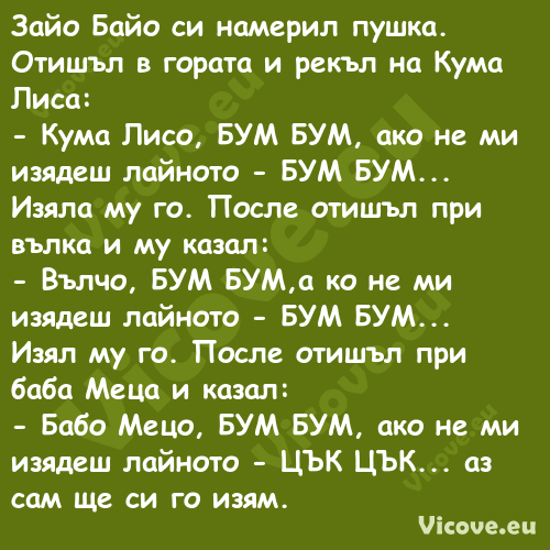 Зайо Байо си намерил пушка. Оти...