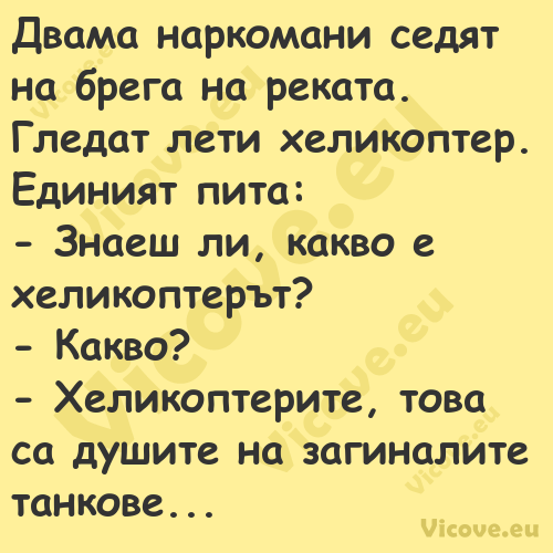 Двама наркомани седят на брега ...