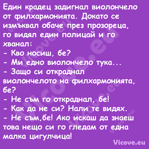 Един крадец задигнал виолончело...