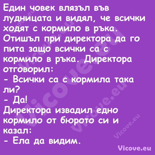 Един човек влязъл във лудницата...