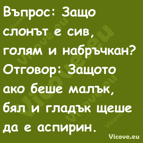 Въпрос: Защо слонът е сив, голя...