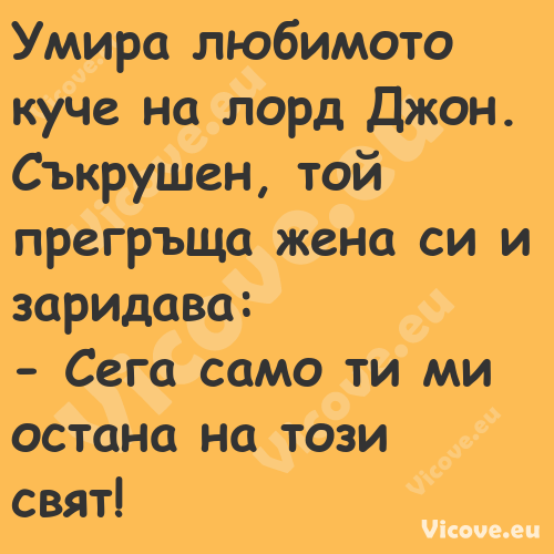 Умира любимото куче на лорд Джо...