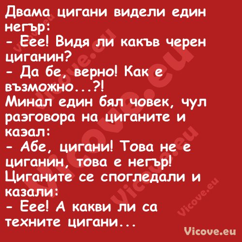 Двама цигани видели един негър:...