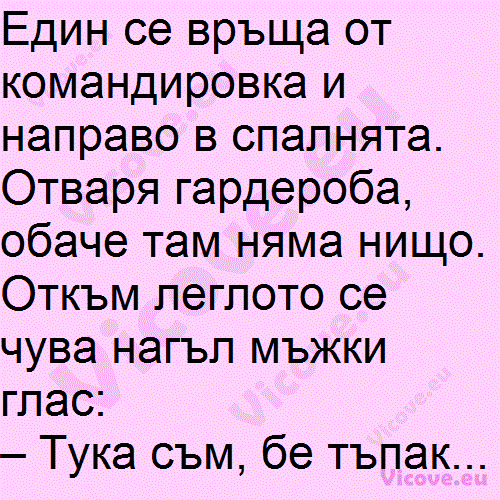 Един се връща от командировка и направо в спалнята.