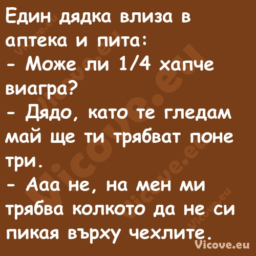 Един дядка влиза в аптека и пит...