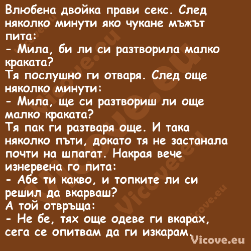 Влюбена двойка прави секс. След...