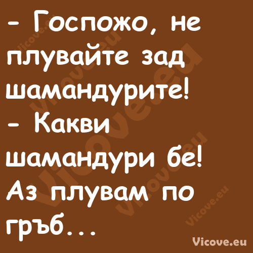  Госпожо, не плувайте зад шама...