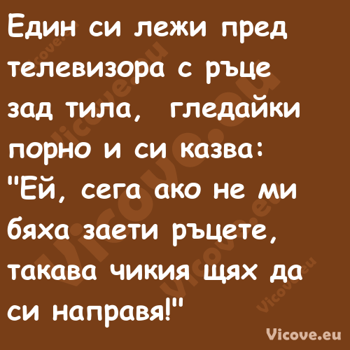 Един си лежи пред телевизора с ...