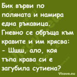 Бик върви по поляната и намира ...